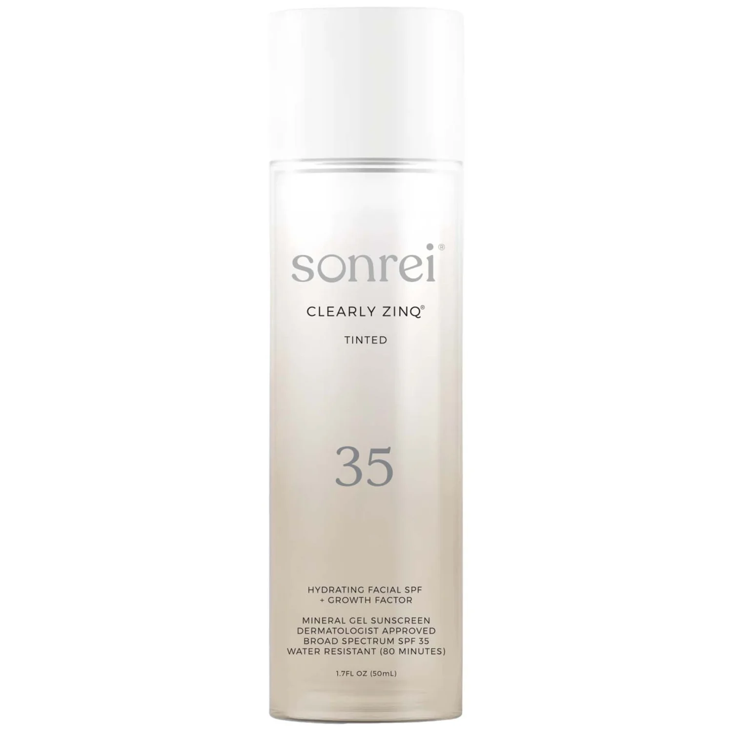 Sonrei Clearly Zinq Tinted Hydrating Facial SPF 35 + Growth Factor Mineral Gel Sunscreen 50ml