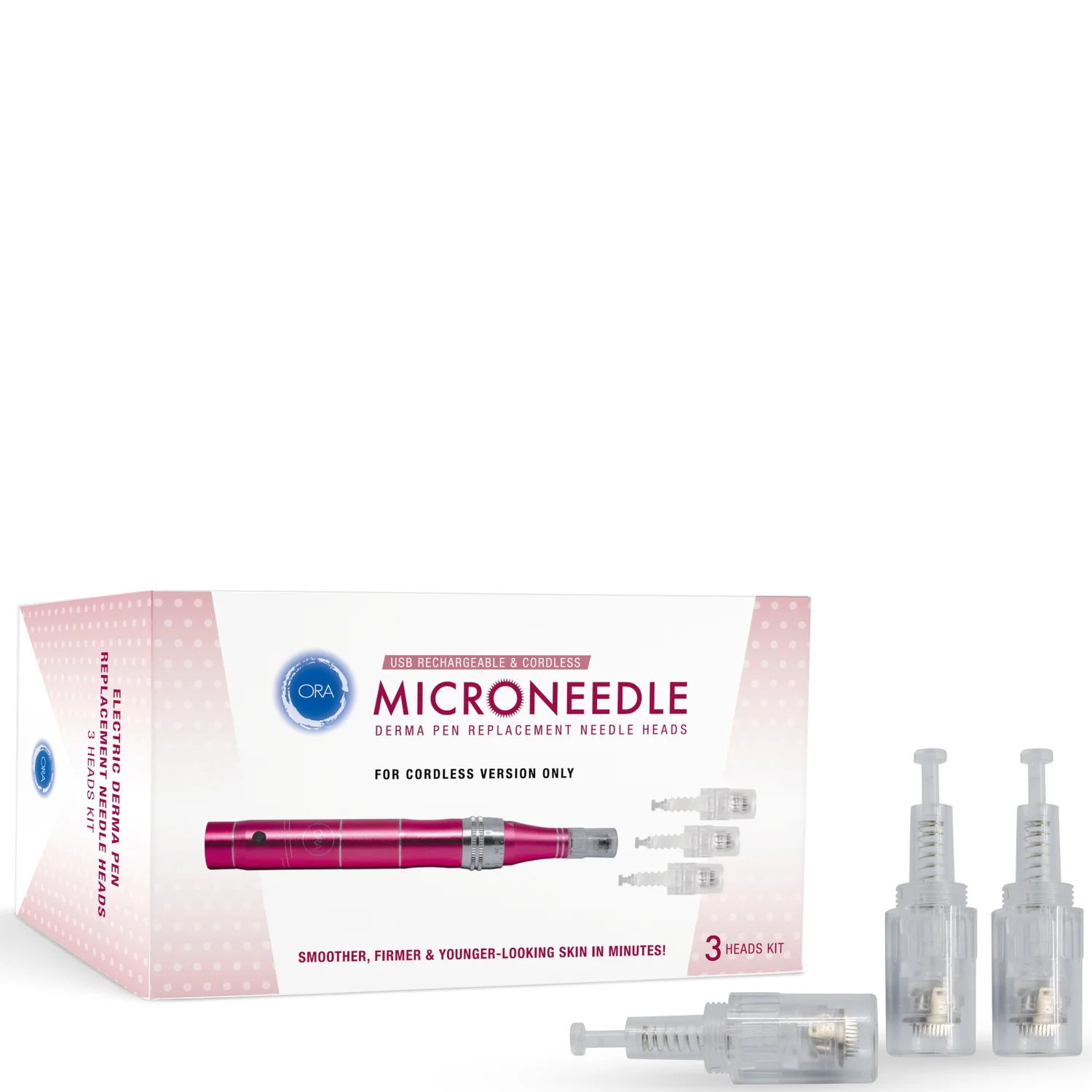 Beauty ORA ORA Electric Microneedle Roller Derma Pen Replacement Heads - 3 Heads Kit (For CORDLESS version only) 3 piece